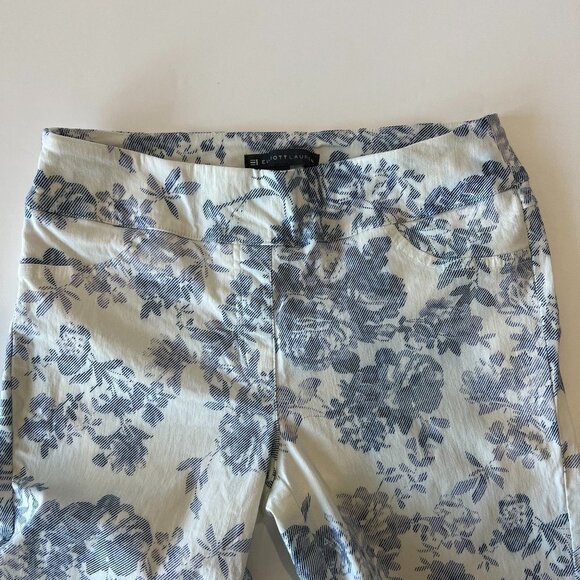 Elliott Lauren White & Blue Floral Stretch Pull On Cropped Ankle Pant Size 2 - Picture 5 of 5